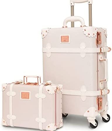 1684502716 31UTHlNTkZL. AC  383x445 - urecity vintage suitcase set for women, vintage luggage sets for women 2 piece, cute designer trunk luggage, retro suit case (Rose White, 26"+12")