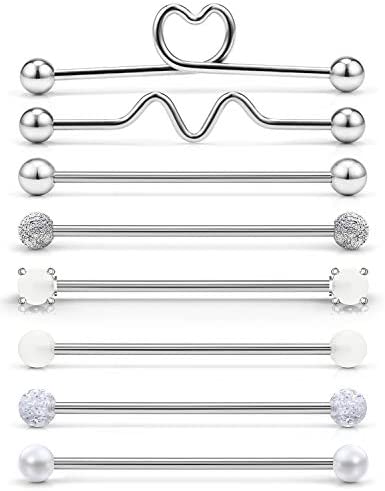 Dyknasz Glow in The Dark Industrial Barbell 16G Surgical Steel Industrial Piercing Jewelry for Women Men Cartilage Earring Helix Rings 1 1/2 Inch 38mm, 8 Pieces