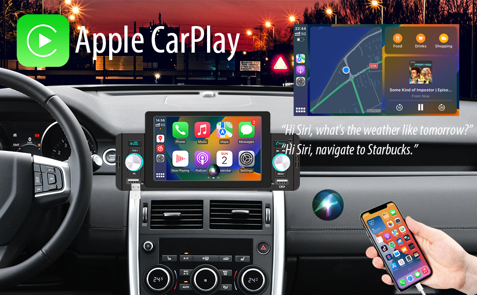 24f1e484 f158 4a29 8918 0ca364ea3202.  CR0,0,970,600 PT0 SX970 V1    - 5 Inch Single Din Car Stereo Built-in Apple CarPlay/Android Auto/Mirror-Link, Touchscreen Radio Receiver with Bluetooth 5.1 Handsfree and 12LED HD Backup Camera, FM USB Audio Video Player