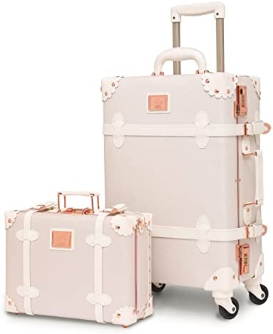 31UTHlNTkZL. AC  - urecity vintage suitcase set for women, vintage luggage sets for women 2 piece, cute designer trunk luggage, retro suit case (Rose White, 26"+12")