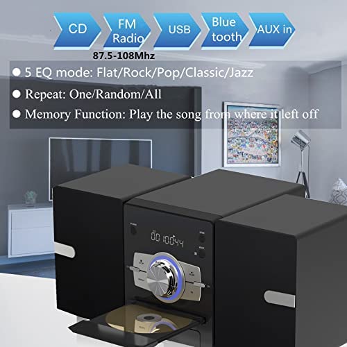 41IDLI8IfZL. AC  - Home Stereo System with CD Player FM Radio Bluetooth AUX in/USB in, Earphone Jack, Remote Control, 30W HiFi Shelf Stereo System