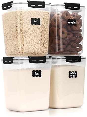 CASA LINGO Airtight Food Storage Containers with Lids, 4.4L Large Pantry Organization and Storage for Bulk Food Dry Food Cereal, Set of 4 Plastic Food Storage Containers