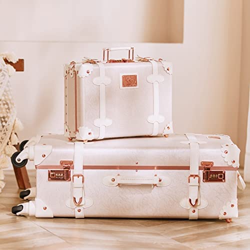 41JZmBmfPuL. AC  - urecity vintage suitcase set for women, vintage luggage sets for women 2 piece, cute designer trunk luggage, retro suit case (Rose White, 26"+12")