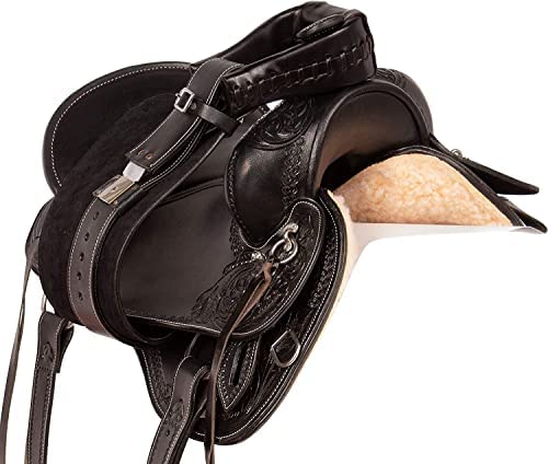 41TQ1yQb23L. AC  - Endurance Saddle Horse TACK Western Leather Tooled Comfy Pleasure Trail Riding Saddle with Matching Headstall Reins and Breast Collar (Leather, 11.5 inches seat)