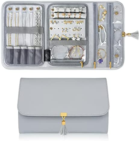 MATEIN Jewelry Travel Organizer for Women, Tangle Free Portable Leather Jewelry Storage Roll Bag Envelope Clutch, Waterproof Lightweight Jewelry Case Holder for Necklaces, Rings, Earrings, Bracelets