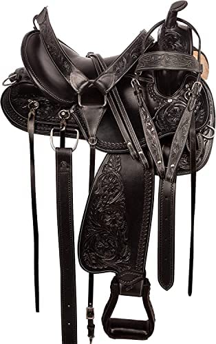 41kMX5KZ8fL. AC  - Endurance Saddle Horse TACK Western Leather Tooled Comfy Pleasure Trail Riding Saddle with Matching Headstall Reins and Breast Collar (Leather, 11.5 inches seat)