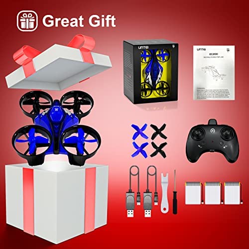 51+COToZGoL. AC  - UNTEI 2 In 1 Mini Drone for Kids Remote Control Drone with Land Mode or Fly Mode, LED Lights,Auto Hovering, 3D Flip,Headless Mode and 3 Batteries,Toys Gifts for Boys Girls (Blue)