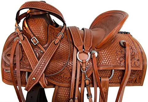 510PD1+ATIL. AC  - Rodeo Western Roping Ranch Premium Tooled Horse Saddle 15 16 17 18 Leather TACK Set FQHB