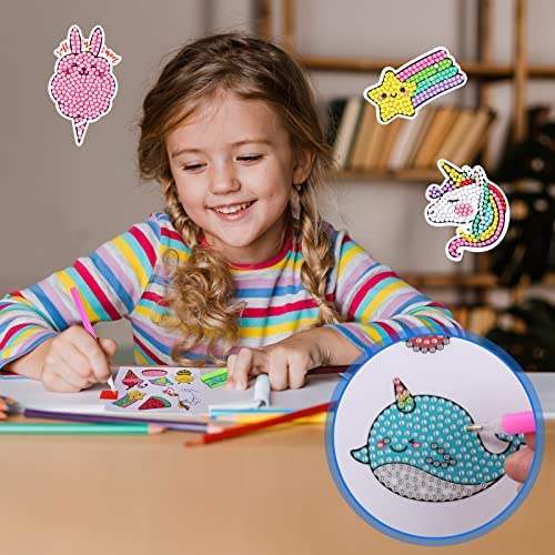511D8dA5f5L. AC  - Cymbana 5D Diamond Painting Stickers Kits 25 Pcs Diamonds Dots Arts and Crafts for Kids Ages 6-8 8-12 Contains Unicorn, Mermaid, Cat