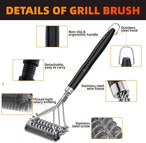 515FdqEdGzL. AC  - Grill Brush for Outdoor Grill, Bristle Free & Wire Combined BBQ Brush for Grill Cleaning Including Grill Scraper, Safe 17" Stainless Steel BBQ Accessories Grill Cleaner Brush, Awesome Gifts for Men