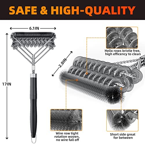 51Bj1ViLMYL. AC  - Grill Brush for Outdoor Grill, Bristle Free & Wire Combined BBQ Brush for Grill Cleaning Including Grill Scraper, Safe 17" Stainless Steel BBQ Accessories Grill Cleaner Brush, Awesome Gifts for Men