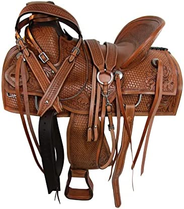51GVUyBndFL. AC  - Rodeo Western Roping Ranch Premium Tooled Horse Saddle 15 16 17 18 Leather TACK Set FQHB