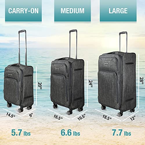 51Gzg79ReOL. AC  - Cantor Ultra Lightweight Softside Luggage with Spinner Wheels, Set of 3, Expandable Suitcase with Retractable Handle and ID Tag, and Interlocking Zippers with TSA Lock