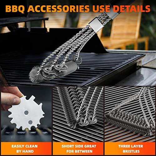 51JBTfUziyL. AC  - Grill Brush for Outdoor Grill, Bristle Free & Wire Combined BBQ Brush for Grill Cleaning Including Grill Scraper, Safe 17" Stainless Steel BBQ Accessories Grill Cleaner Brush, Awesome Gifts for Men