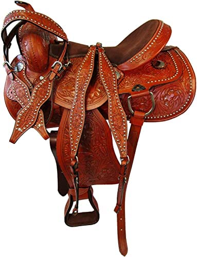 51JK7rmY7XL. AC  - Equitack Western Saddle 10 11 12 13 Kids Youth Barrel Racing Trail Horse Tooled Leather TACK