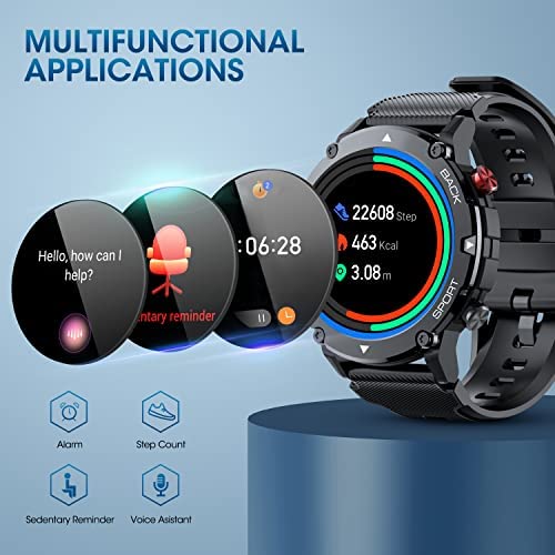 51JVtMi24CL. AC  - PUREROYI Smart Watch for Men Bluetooth Call (Answer/Make Call) IP68 Waterproof 1.32'' Military Tactical Fitness Watch Tracker for Android iOS Outdoor Sports Smartwatch(Black)