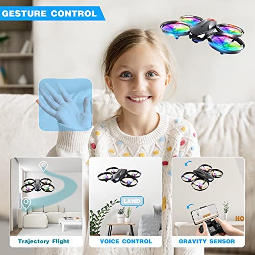 51JhXjpuJZL. AC  - 4DRC V16 Drone with Camera for Kids,1080P FPV Camera Mini RC Quadcopter Beginners Toy with 7 Colors LED Lights,3D Flips,Gesture Selfie,Headless Mode,Altitude Hold,Boys Girls Birthday Gifts,