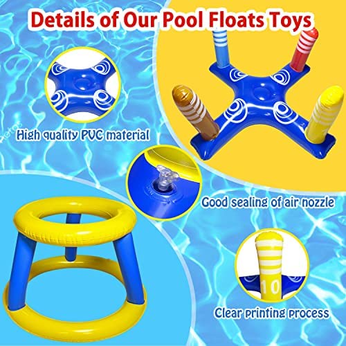 51PWkeQ5fAL. AC  - Runwosen 20 PCS Pool Floats Toys Games for Kids Adults and Family, Floating Basketball Hoop&Inflatable Pool Ring Toss Game Toys, Summer Party Swimming Pool Water Games