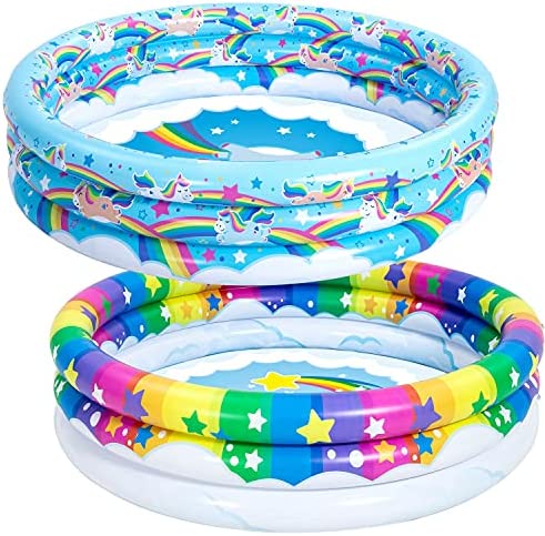 51Q5vLc7ZYS. AC  - 2 Pack 45'' Unicorn Rainbow & Rainbow Inflatable Kiddie Pool Set, Family Swimming Pool Water Pool Pit Ball Pool for Kids Toddler Indoor Outdoor Summer Fun