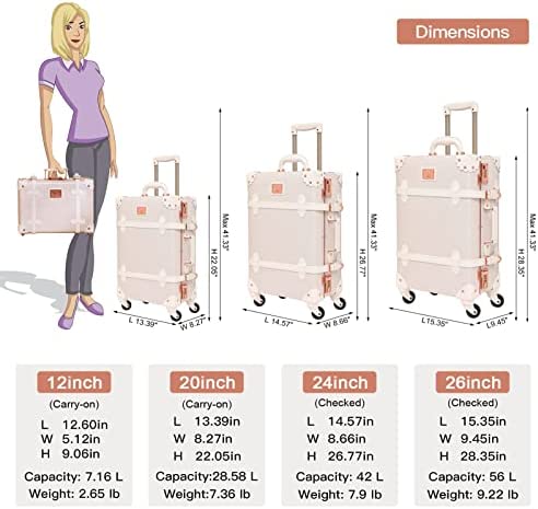 51QbIOGUzjL. AC  - urecity vintage suitcase set for women, vintage luggage sets for women 2 piece, cute designer trunk luggage, retro suit case (Rose White, 26"+12")