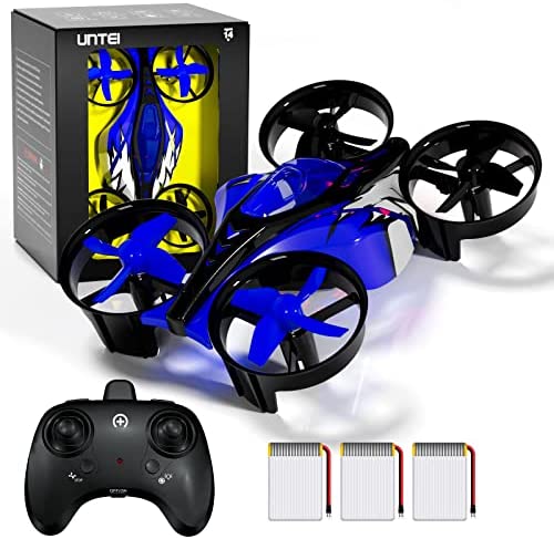 51Rv3XnnpJL. AC  - UNTEI 2 In 1 Mini Drone for Kids Remote Control Drone with Land Mode or Fly Mode, LED Lights,Auto Hovering, 3D Flip,Headless Mode and 3 Batteries,Toys Gifts for Boys Girls (Blue)