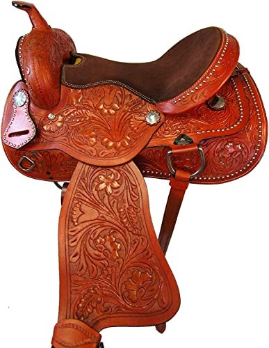 51S7rVK7LoL. AC  - Equitack Western Saddle 10 11 12 13 Kids Youth Barrel Racing Trail Horse Tooled Leather TACK