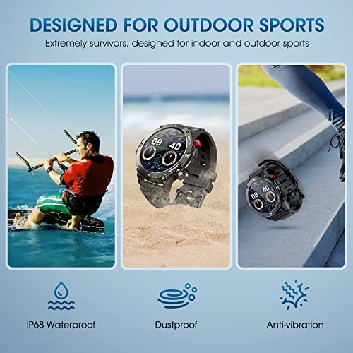 51TZVtEE5TL. AC  - PUREROYI Smart Watch for Men Bluetooth Call (Answer/Make Call) IP68 Waterproof 1.32'' Military Tactical Fitness Watch Tracker for Android iOS Outdoor Sports Smartwatch(Black)