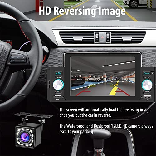 51brVIQ6krL. AC  - 5 Inch Single Din Car Stereo Built-in Apple CarPlay/Android Auto/Mirror-Link, Touchscreen Radio Receiver with Bluetooth 5.1 Handsfree and 12LED HD Backup Camera, FM USB Audio Video Player
