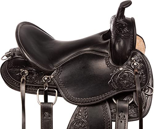 51gDlAgvzML. AC  - Endurance Saddle Horse TACK Western Leather Tooled Comfy Pleasure Trail Riding Saddle with Matching Headstall Reins and Breast Collar (Leather, 11.5 inches seat)