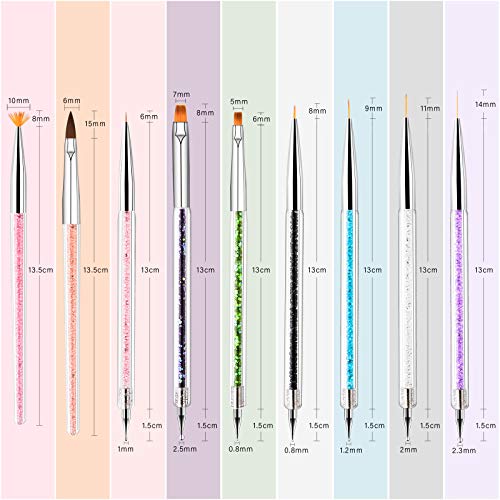 51gdIHE33aL - TOCOLES Nail Art Brushes, 9PCS Nail Brushes for Nail Art with Nail Liner Brush and Nail Dotting Pens for Home Use and Professional Nail Salon
