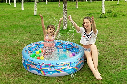 51iIWt7h+hS. AC  - 2 Pack 45'' Unicorn Rainbow & Rainbow Inflatable Kiddie Pool Set, Family Swimming Pool Water Pool Pit Ball Pool for Kids Toddler Indoor Outdoor Summer Fun