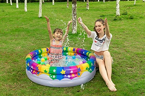 51jTD6sCYcS. AC  - 2 Pack 45'' Unicorn Rainbow & Rainbow Inflatable Kiddie Pool Set, Family Swimming Pool Water Pool Pit Ball Pool for Kids Toddler Indoor Outdoor Summer Fun