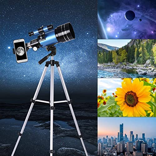 51jZ+7 uW6L. AC  - Telescope for Adults & Kids, 70mm Aperture Professional Astronomy Refractor Telescope for Beginners, 300mm Portable Refractor Telescope with AZ Mount, Phone Adapter & Wireless Remote (Blue)