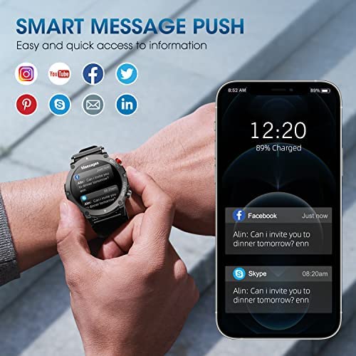 51kRo86MQ7L. AC  - PUREROYI Smart Watch for Men Bluetooth Call (Answer/Make Call) IP68 Waterproof 1.32'' Military Tactical Fitness Watch Tracker for Android iOS Outdoor Sports Smartwatch(Black)