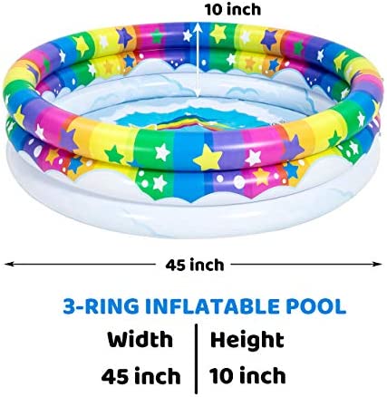51ldlCpMR2L. AC  - 2 Pack 45'' Unicorn Rainbow & Rainbow Inflatable Kiddie Pool Set, Family Swimming Pool Water Pool Pit Ball Pool for Kids Toddler Indoor Outdoor Summer Fun