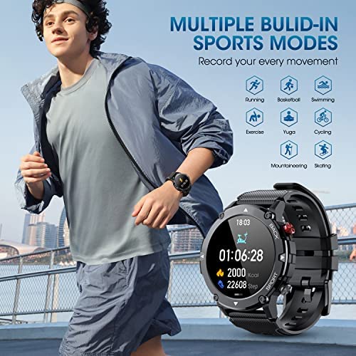 51m8uogyt2L. AC  - PUREROYI Smart Watch for Men Bluetooth Call (Answer/Make Call) IP68 Waterproof 1.32'' Military Tactical Fitness Watch Tracker for Android iOS Outdoor Sports Smartwatch(Black)
