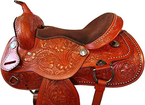 51r7rvBCukL. AC  - Equitack Western Saddle 10 11 12 13 Kids Youth Barrel Racing Trail Horse Tooled Leather TACK
