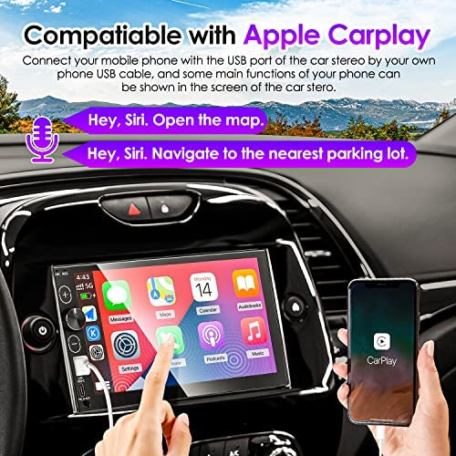 51usJawRIWL. AC  - Double Din Car Stereo Apple Carplay & Android Auto 7-Inch Full HD Touchscreen Car Audio Receiver with Bluetooth, FM Radio, USB & Type-C Ports, External Mic/AUX Input, Rear View Camera, Mirror Link