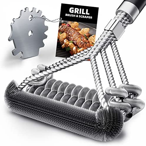 51yOPL3ehoL. AC  - Grill Brush for Outdoor Grill, Bristle Free & Wire Combined BBQ Brush for Grill Cleaning Including Grill Scraper, Safe 17" Stainless Steel BBQ Accessories Grill Cleaner Brush, Awesome Gifts for Men