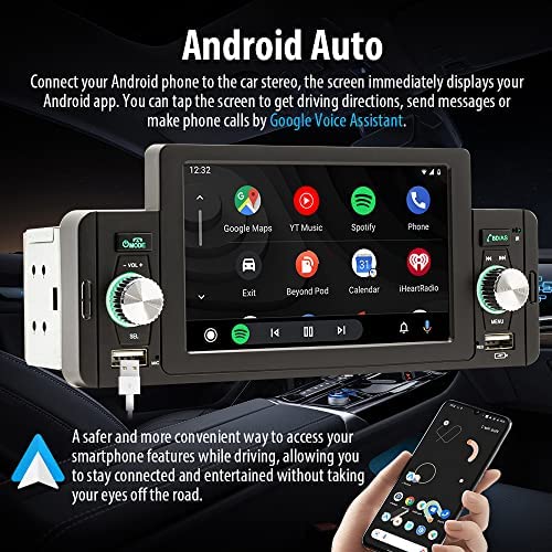 51zc GXuV L. AC  - 5 Inch Single Din Car Stereo Built-in Apple CarPlay/Android Auto/Mirror-Link, Touchscreen Radio Receiver with Bluetooth 5.1 Handsfree and 12LED HD Backup Camera, FM USB Audio Video Player