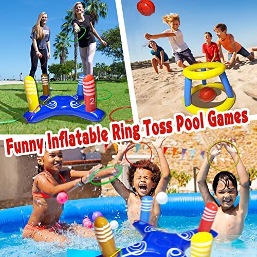 61d4tO+DcqL. AC  - Runwosen 20 PCS Pool Floats Toys Games for Kids Adults and Family, Floating Basketball Hoop&Inflatable Pool Ring Toss Game Toys, Summer Party Swimming Pool Water Games