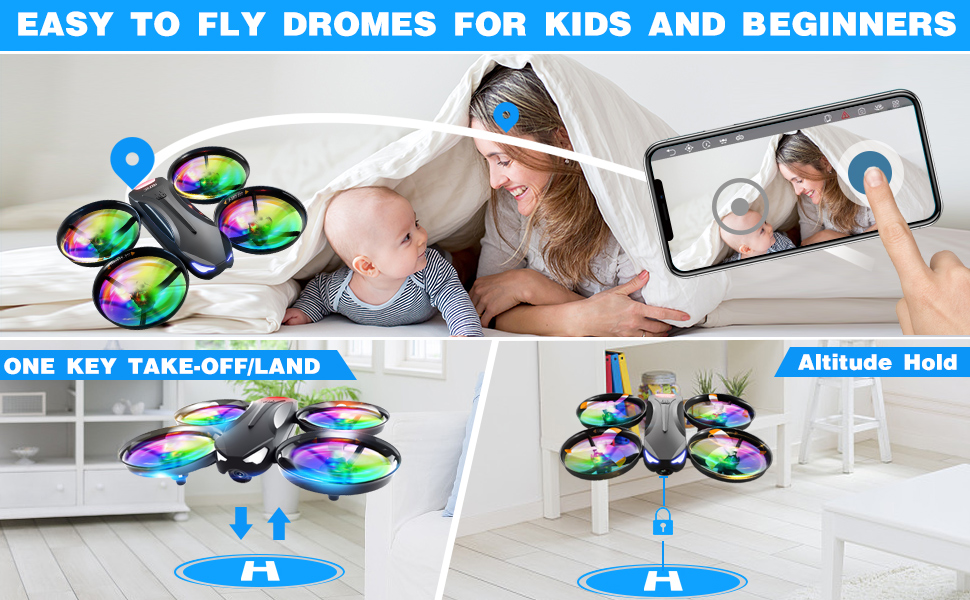c070853e a985 4f65 ac61 9418650384da.  CR0,0,970,600 PT0 SX970 V1    - 4DRC V16 Drone with Camera for Kids,1080P FPV Camera Mini RC Quadcopter Beginners Toy with 7 Colors LED Lights,3D Flips,Gesture Selfie,Headless Mode,Altitude Hold,Boys Girls Birthday Gifts,