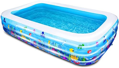 1685845423 41YUmRFJWOS. AC  - AsterOutdoor Inflatable Swimming Pool, 100"x 66"x 23", Full-Sized Above Ground Kiddle Family Lounge Thickened Pool for Adult, Kids, Toddlers, Blow Up for Backyard, Garden, Party, Blue