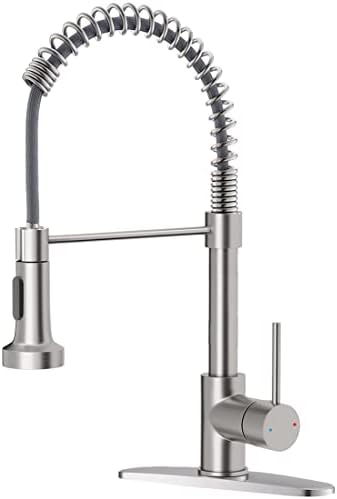 OWOFAN Kitchen Faucet with Pull Down Sprayer Brushed Nickel Stainless Steel Single Handle Pull Out Spring Sink Faucets 1 Hole Or 3 Hole Dual Function for Farmhouse Camper Laundry Utility Rv Wet Bar