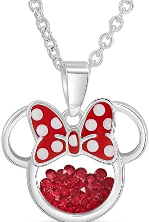 1687491233 41H6mSaOepL. AC  300x445 - Disney Women and Girls Birthstone Jewelry - Minnie Mouse Cubic Zirconia Shaker Pendant Necklace, Silver Plated, 18+2" Extender