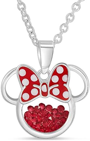 Disney Women and Girls Birthstone Jewelry – Minnie Mouse Cubic Zirconia Shaker Pendant Necklace, Silver Plated, 18+2″ Extender