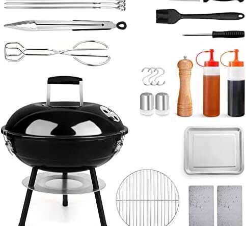 1687924053 410qEkhOkOL. AC  483x445 - HaSteeL 14 Inch Charcoal Grill, Portable BBQ Grill Set of 22, Small Outdoor Camping Grill, Great for Backyard Garden Picnic Fish Barbecue, Black Enamel Surface, Replacement Grill Grate & Screwdriver