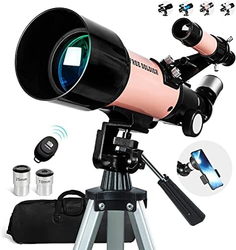 Telescope for Kids Girls Astronomy Beginners – 70mm Aperture and 400mm Focal Length Professional Refractor Telescope for Adults Great Christmas Astronomy Gift for Kids with Gift Package, Pink