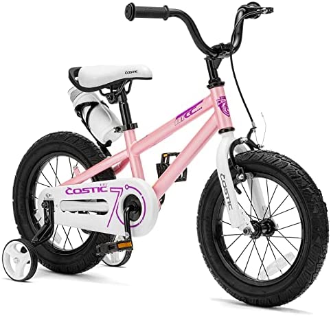 COSTIC Kids Bike for 3-8 Year Old Boys Girls BMX Freestyle Kid’s Bicycle 12 14 16 Inch with Removable Training Wheels and Water Bottle ，Kickstand for 16 Inch Bikes，Multiple Colors，Blue White Pink