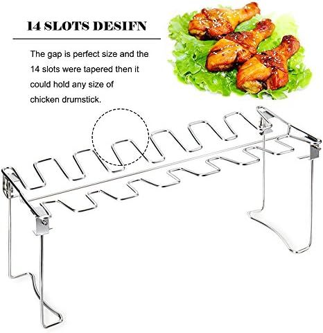 51vex6xF AL. AC  - G.a HOMEFAVOR Chicken Leg Wing Rack 14 Slots Stainless Steel Metal Roaster Stand with Drip Tray for Smoker Grill or Oven, Dishwasher Safe, Non-Stick, Great for BBQ, Picnic